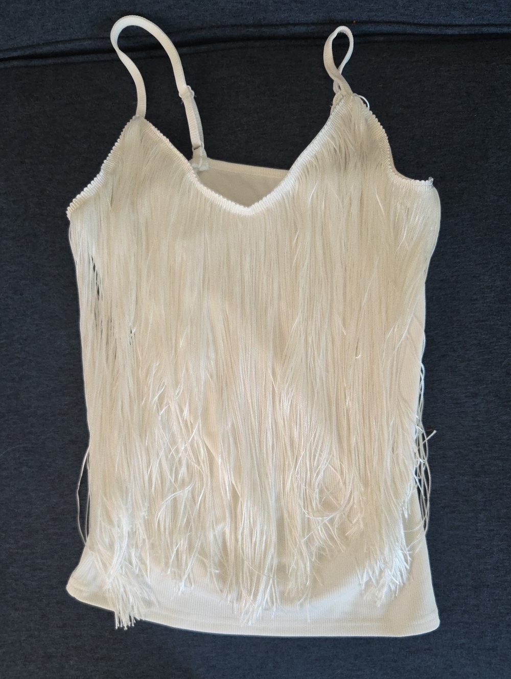 Fringe V-Neck Cami Tank Top - Cream